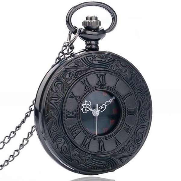 Charme vintage noir unisexe mode numéro romain quartz steampunk poche montre des femmes collier pendrier avec cadeaux de chaîne267f