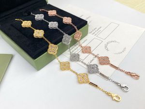 Bracelets porte-bonheur Vintage en cuivre, marque de styliste, cristal complet, chaîne de trèfle à quatre feuilles, avec boîte, cadeau de fête, bijoux pour femmes