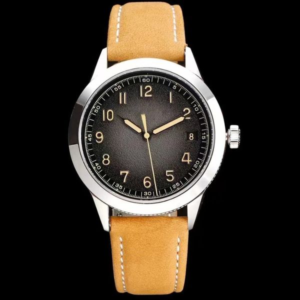 Montre pour hommes, charme vintage, classique, business, décontractée, automatique, cadran dégradé noir, tous les détails, miroir saphir parfait, motif de clous en acier, bracelet à dégagement rapide