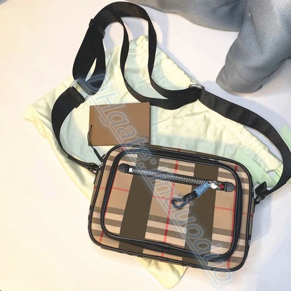 Vintage Check Camera Bolso bandolera para hombre Vintage Brand Leather Luxury Classic Striped Nylon Monedero para mujer Monedero Famoso bolso Hombro Grab Bag