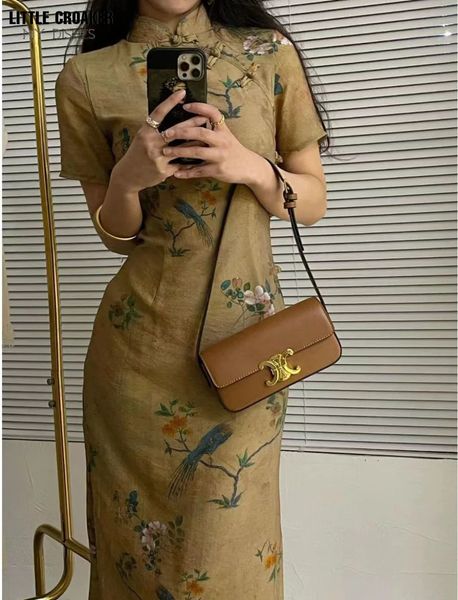 Vestido cheongsam vintage para dama joven Pinturas de seda antiguas chinas tradicionales Ropa Estilo de China Ropa diaria Qipao Femme 240220