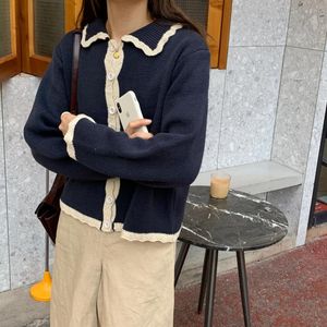 Vintage Chic Color-Hit All-match Patchwork Studenten Sweet Office Lady Korte Herfst Losse Casual Gebreide Sweaters 210421