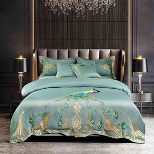 Vintage Chic Peacock Bordery Comforter Cover US Queen King Burnize 800TC Egipcio Algodón Soft Capas de almohadillas de almohadilla