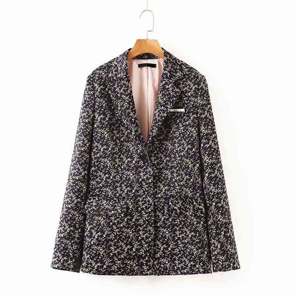 Chaqueta con estampado Floral elegante Vintage para mujer, abrigo elegante con cuello de solapa y un solo botón para mujer, prendas de vestir exteriores para niñas 210531