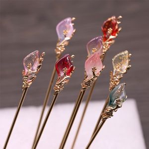 Vintage Chinese hair pins Women Stick Hanfu Metal Glaze Sticks for Hairpin Jewelry Hair Clip Accessories Headwear