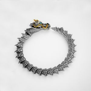 Bracelet de mode Loong chinois vintage Sapphire Zodiac Dragon Bracelet Vintage Silver plaqué Antique Silver plaqué chaîne de serpents Bracelet pour hommes