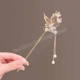 Vintage Style chinois cheveux bâton glands perles épingles à cheveux élégant papillon fleur épingles à cheveux Clip été accessoires cadeaux