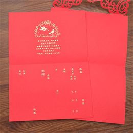 Invitaciones de boda ahuecadas de estilo chino Vintage, tarjetas creativas para parejas y novias, cubierta roja, estampado de lámina, tarjeta nupcial elegante 2273
