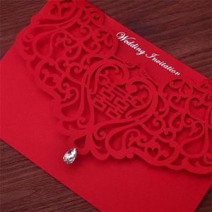 Vintage Chinese Stijl Hol Trouwkaarten Creatieve Bruiden Koppels Kaarten Rode Cover Foliedruk Chic Bridal Card324L