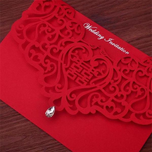 Invitaciones de boda ahuecadas de estilo chino Vintage, tarjetas creativas para parejas de novias, cubierta roja, estampado de papel de aluminio, elegante tarjeta nupcial 324L