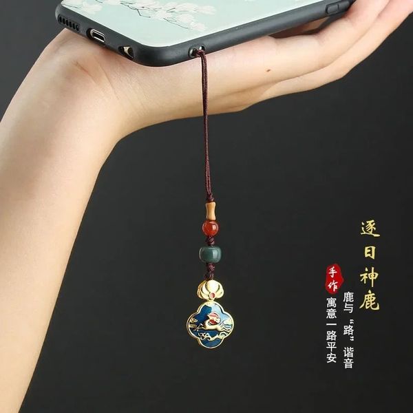 Chaîne de téléphonie mobile de style chinois vintage Sand Gold Cloisonne Lotus Pendant Phone Mobile Phone Creative Gift U Sac de disque Pendant