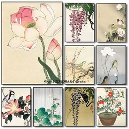 Vintage Chinese traditionele inktschilderkunst Poster Flower Art Lotus Wisteria Canvas Printing Painting Painting Wall Art Home Decoratie