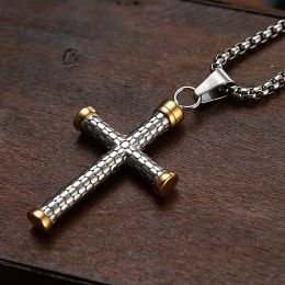 Collier Vintage avec pendentif croix en or jaune 14 carats, style Punk, Hip Hop, motard, pour hommes et femmes, amulette, bijoux cadeau