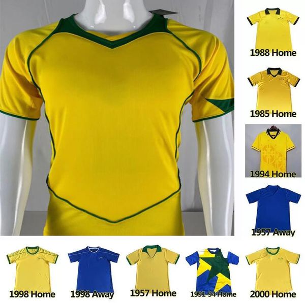 Vintage Classique 1998 Brasil Soccer Jerseys 2002 Chemises rétro Carlos Romario Ronaldin Ronaldinho 2004 Camisa de Futebol 1994 Brésil 2006 1982 Rivaldo Adriano 999