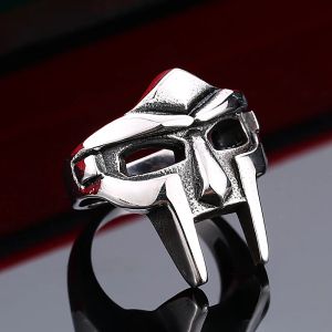 Vintage Klassieke Goth Hip Hop Mf Doom Masker Ringen Voor Mannen Jongens Punk Egyptische Farao 14K Wit Gouden Ring mode-sieraden Geschenken