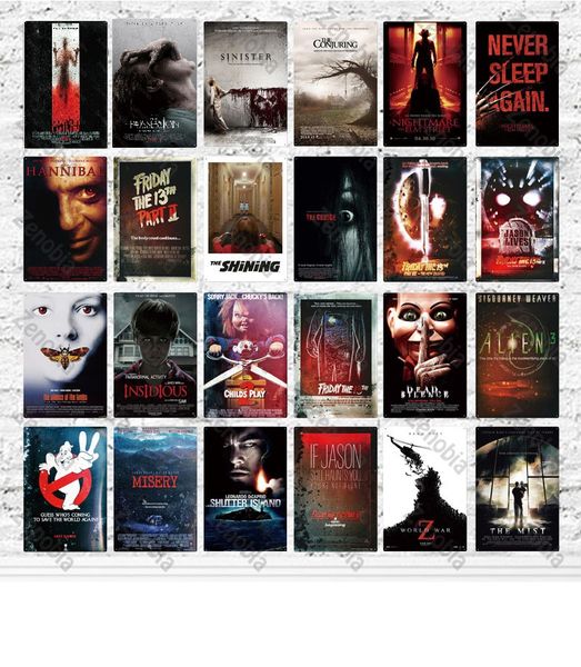 Vintage Classic Horror Films Metal Painting Affiche Affiche ART ART Autocollants pour Pub Bar Club Home Mur Living Film Room Decoration Retro Tin Sign Plaque Plaque taille 30x20cm