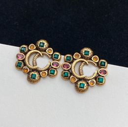 Vintage klassieke letter charme oorbel ontwerper kleurrijke diamanten oor noppen merk eardrop hebben postzegel aretes voor vrouwen vrouwelijk feest bruiloft sieraden cadeau met doos