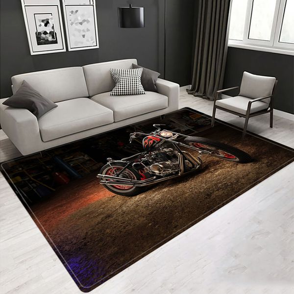 Vintage Classic Motorcycle Garage 3D Tapis imprimé salon Retro Race Race Car grand tapis Home décor chambre