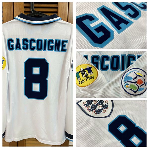 Vintage classique rétro En eu-c 96 maillot manches longues Beckham Gascoigne Shearer Football nom personnalisé numéro patchs sponsor