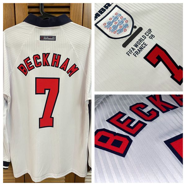 Vintage classique rétro En wc 98 maillot manches longues Beckham Owen Football personnalisé nom numéro patchs Sponsor