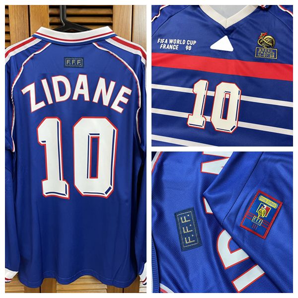 Vintage classique rétro Fr wc final 98 maillot manches longues Zidane Henry Football personnalisé nom numéro patchs Sponsor