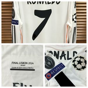 Vintage classique rm 13/14 ucl final maillot manches longues Benzema Sergio Ramos Football nom personnalisé numéro patchs sponsor