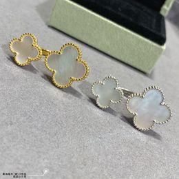 Bagues de cluster Vintage Van Brand Designer Double Blanc Nacre De Perle Trèfle À Quatre Feuilles Fleur Charme Bague Ouverte Pour Les Femmes Avec Boîte Cadeau De Fête