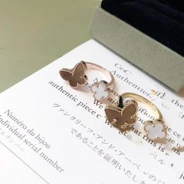 Vintage cluster ringen Van Clee merk ontwerper koper wit bruin parelmoer klavertje vier vlinder charme open ring gratis grootte ring voor vrouwen sieraden