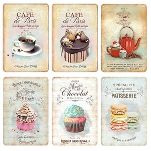 Vintage koffie dessert metalen borden esthetische theeposter moderne minimalistische woning muur kunst tin plaques restaurant café decor ijs schilderen 30x20cm w01