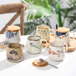 Vintage koffiemok Unieke Japanse retro stijl keramische cups, 380 ml oven verandering klei ontbijt cup creatief cadeau voor vrienden 210804
