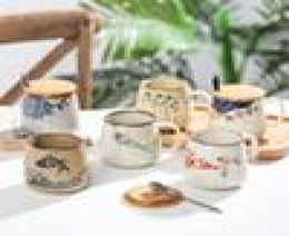Tasse de café vintage tasses en céramique de style rétro japonais uniques 380 ml chariot argile petit-déjeuner tasse créative cadeau pour amis2922879