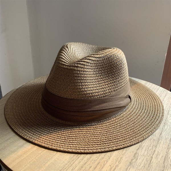 Vintage café chapeau de paille hommes Panama chapeaux femmes été crème solaire vacances chapeau de paille britannique haut chapeau plage parasol Fedora chapeau