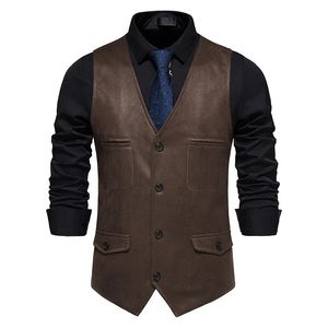 Vintage café daim cuir Costume Gilet hommes marque sans manches décontracté Western Gilet fête Gilet Costume Homme XXL 240228