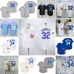 Vintage College Throwback Baseball 32 Sandy Koufax Maillots rétro Cousu 34 Fernando Valenzuela Gris 1963 Crème 1955 blanc 1959 1981 maillot bleu