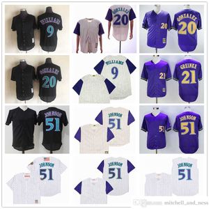 Maillots de baseball Vintage College Throwback cousus 9 Ted Williams 51 Randy Johnson 20 Luis Gonzalez Zack Greinke Jersey respirant Sport blanc noir violet