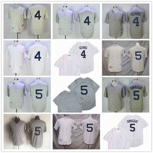 Vintage College Throwback Baseball 4 Lou Gehrig Jerseys Gestikt 5 Joe DiMaggio Ademende Sport Beige Wit Grijs 1939 Pullover