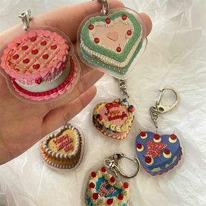 Vintage couleur gâteau d'anniversaire porte-clés acrylique Kawaii sac à dos fermeture éclair Airpods pendentif décoratif voiture Kapling porte-clés jouet cadeau