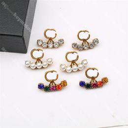 Boucles d'oreilles Vintage en diamant coloré pour femmes, boucles d'oreilles avec lettres en perles, dorées, vente en gros
