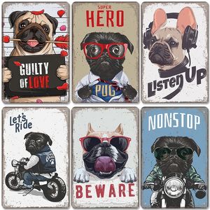 Vintage Cool Dogs Poster Peinture en métal Super Hero Animal Métal Tin Plate Retro Plaque Pet Shop Bar Pub Home Wall Decor 20cmx30cm Woo