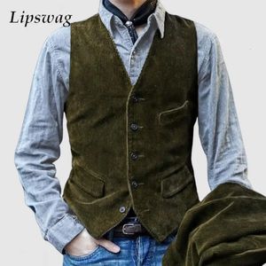 Vintage velours côtelé couleur unie gilet manteau hommes printemps décontracté boutonné col en V sans manches vestes pour hommes bureau mode gilets 240130