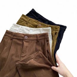 Vintage velours côtelé femmes pantalons taille haute café large jambe pantalon automne décontracté coréen bureau dames pantalon nouveau k8Tz #