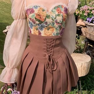 Vintage Corset Tops Mini Rokken 2 Stuk Jurk Set Vrouwen Elegante Blouse Y2k Crop Top Avond Party Fashion Suits zomer 220526