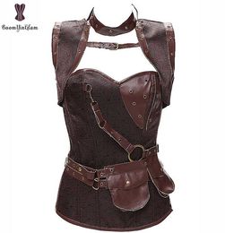 Vintage corset femmes corsets steampunk acier bustier désossé punk plus taille 6xl korset couvre couche zipper trop grand bust corselet1089668