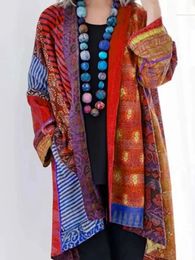 Vintage katoenen linnen losse etnische stijl afdrukken gebreide vest grootmaat grote maat lange mouw jas herfst winter retro dames trui 240319