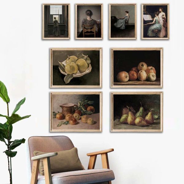 Country Vintage Apple Moody Pear Stravy Life Kitchen Wall Art Window Femme Portrait Print Paint Antique Painting Victorian Music Decor