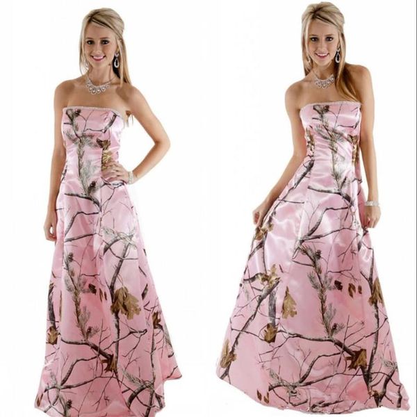 Vintage Country Pink Camo Robes de mariée avec cristal perlé Décolleté sans bretelles Realtree Une ligne Robes de mariée Mariage Wears323I