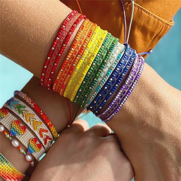 Parejas vintage arco iris amor pulsera de cuentas joyería de diseñador mujer pulsera para hombre cuentas de vidrio verde azul rojo tejido negro Pulseras sudamericanas para niñas adolescentes