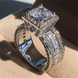Vintage Court Ring 925 Sterling Silver Princess Cut 5a CZ Stone Engagement Band de mariage Bagues pour femmes bijoux Gift Trfcg