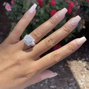 Vintage Court Ring 925 Sterling Silver Square Diamond cz Promesa Compromiso Anillos de boda para mujer Joyería nupcial