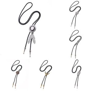 Vintage Cowboy Jazz Hoed Legering heren bolo tie Mannen Vrouwen Lederen Touw Lange Ketting Trui Keten shirts Bolo Tie Mannen Accessoires 240105